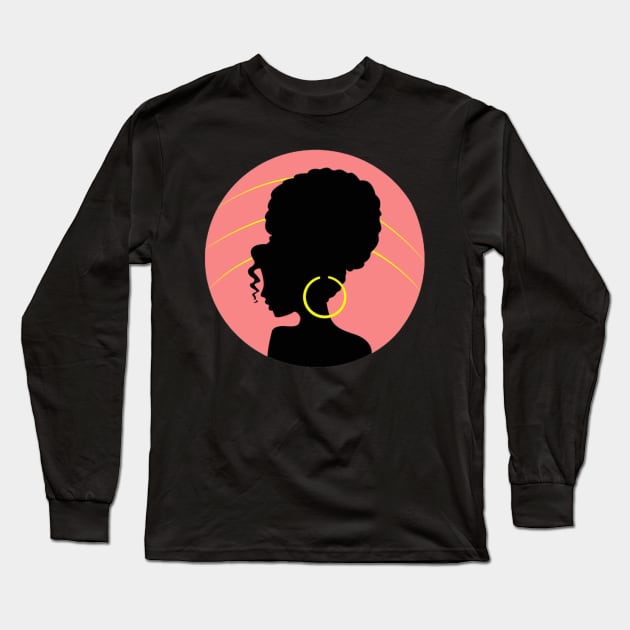 Big Curly Afro Natural Hair Black Woman Long Sleeve T-Shirt by rogergren